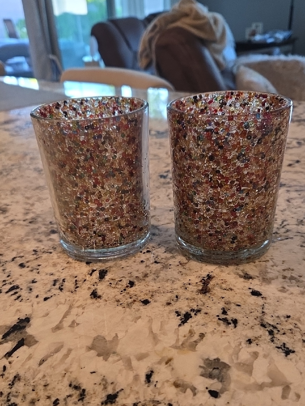 Multicolor Beaded Glass Votive Candle Holders - Set of 2